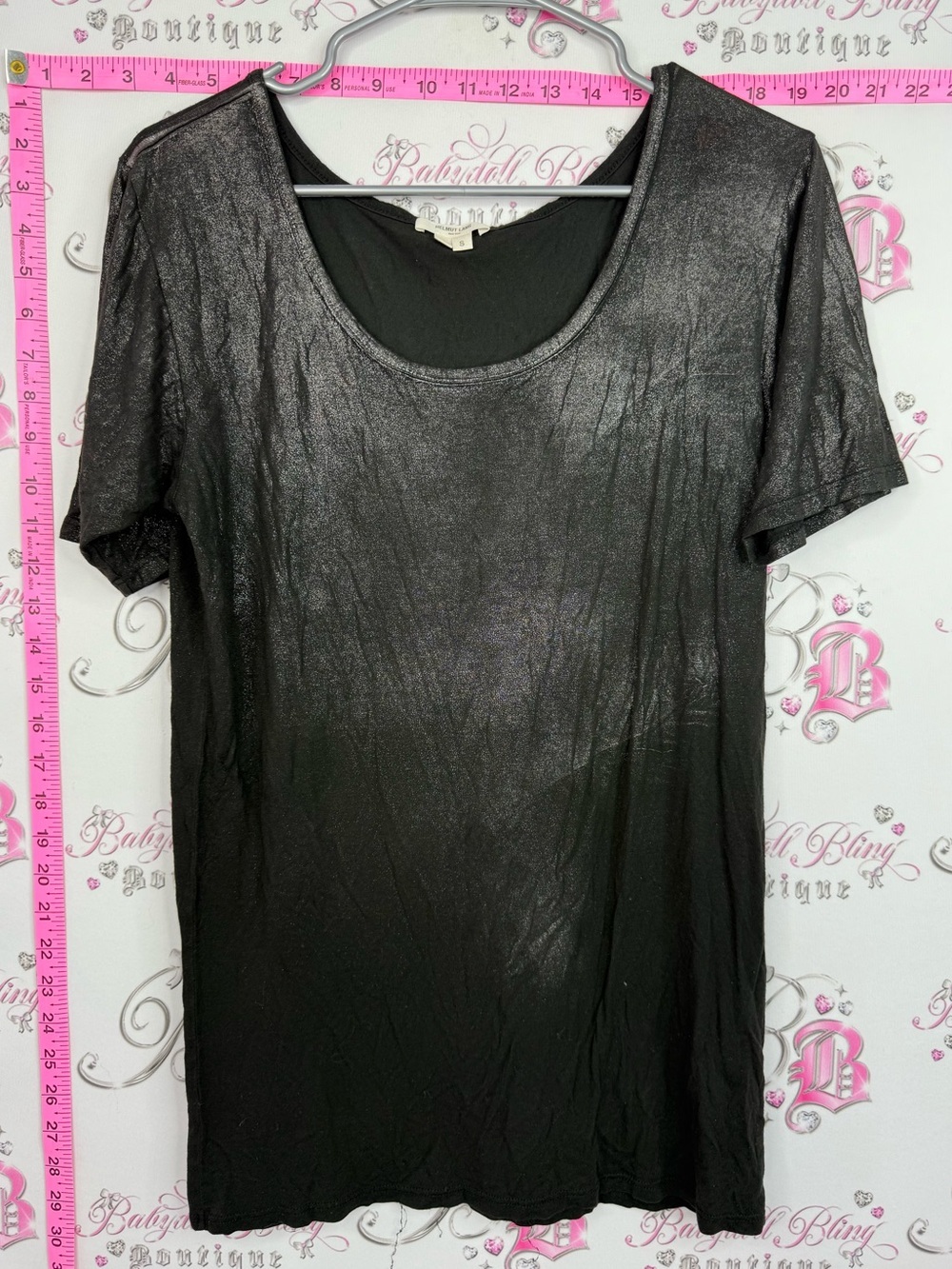 Helmut Lang tshirt ombré Metallic Black Short Sleeve Scoop Neck Top